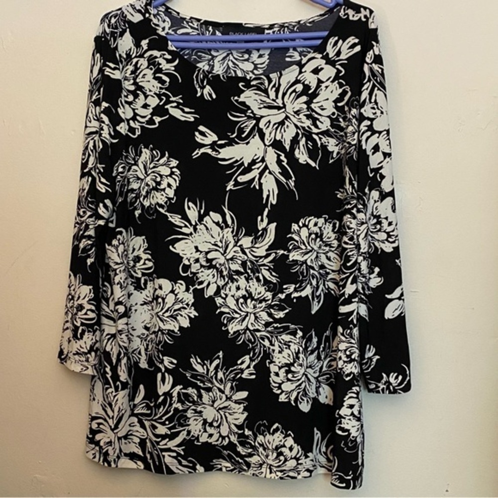 Black Label By Evan Picone Shirt Women’s XL Pull Over White-Black